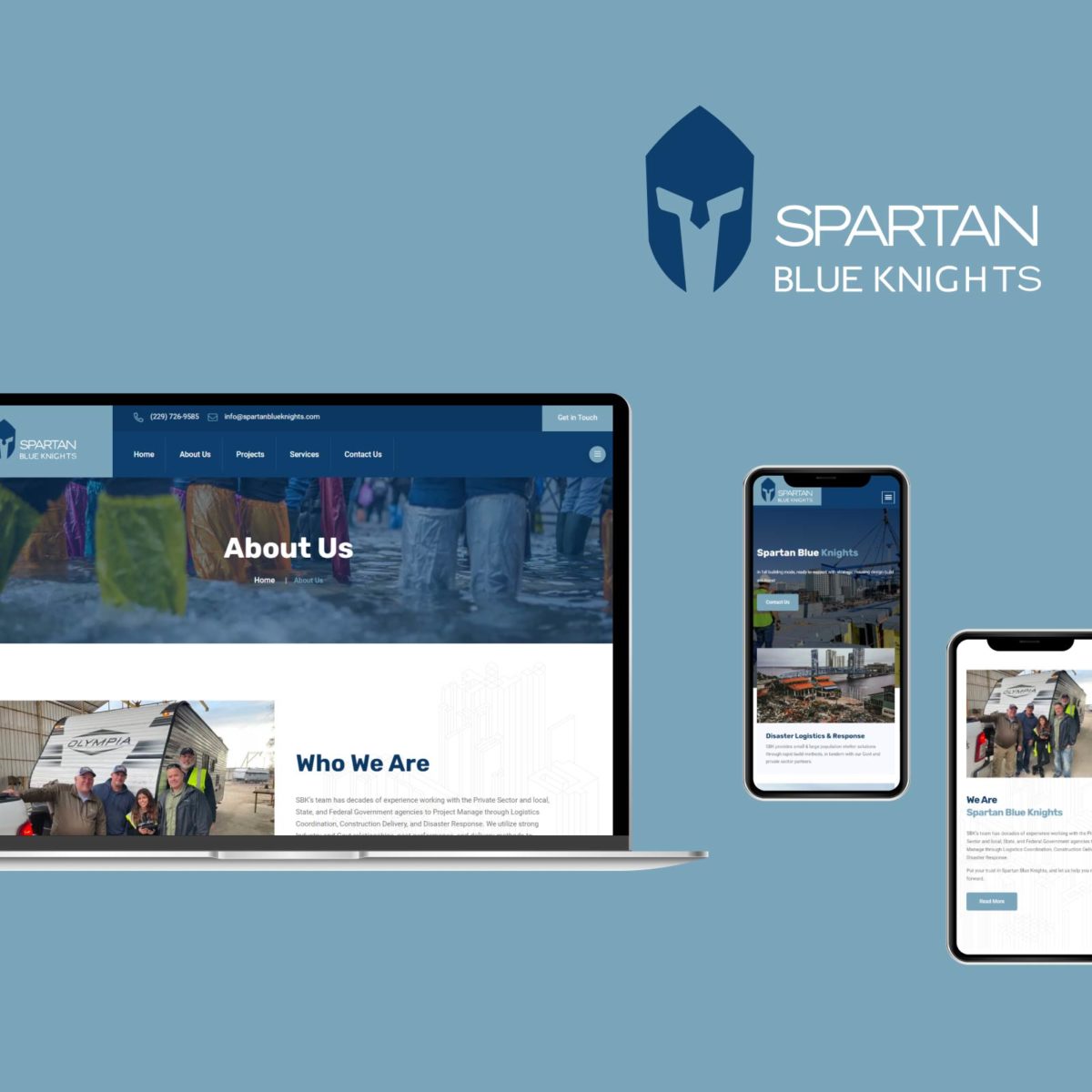 Computer diplaying Spartan Blue Knights's website - 'About Us' page.