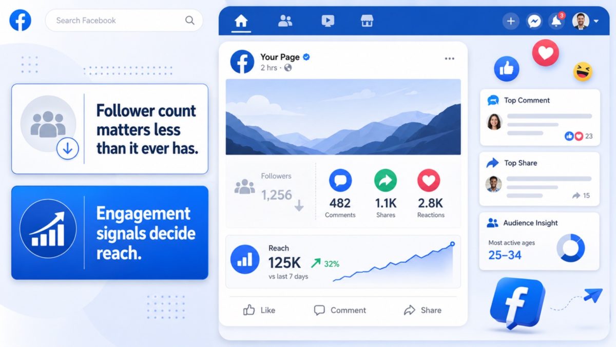 image | Digilite | Web Design Company in Glendale CA A Facebook analytics infographic highlighting that engagement signals matter more than follower counts.