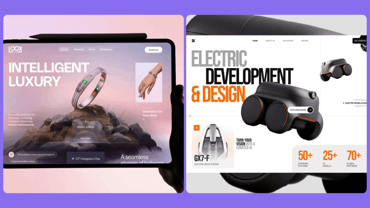 dMUDK9Ww | Digilite | Web Design Company in Glendale CA ide-by-side showcase of immersive 3D product renders and interactive web design trends.